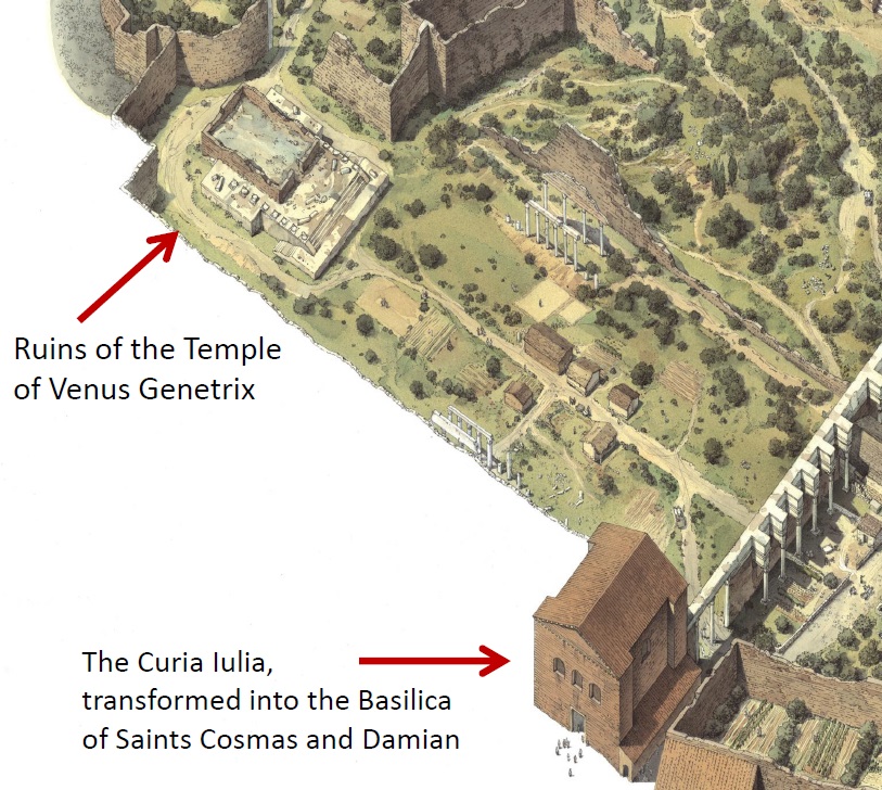 Reconstructive view of the Forum of Caesar in 10th century