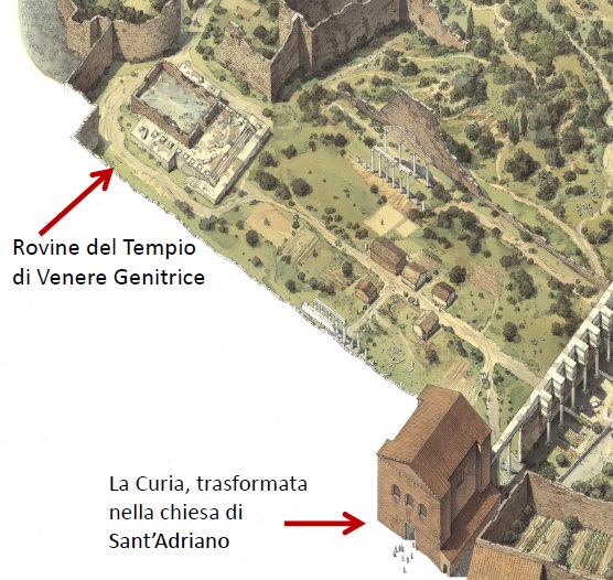 Veduta ricostruttiva del Foro di Cesare nel X secolo