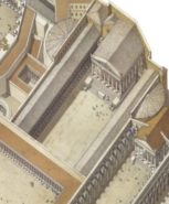 Reconstructive view of the Forum of Augustus after the construction of the Forum of Nerva (right) and Forum of Trajan (left)