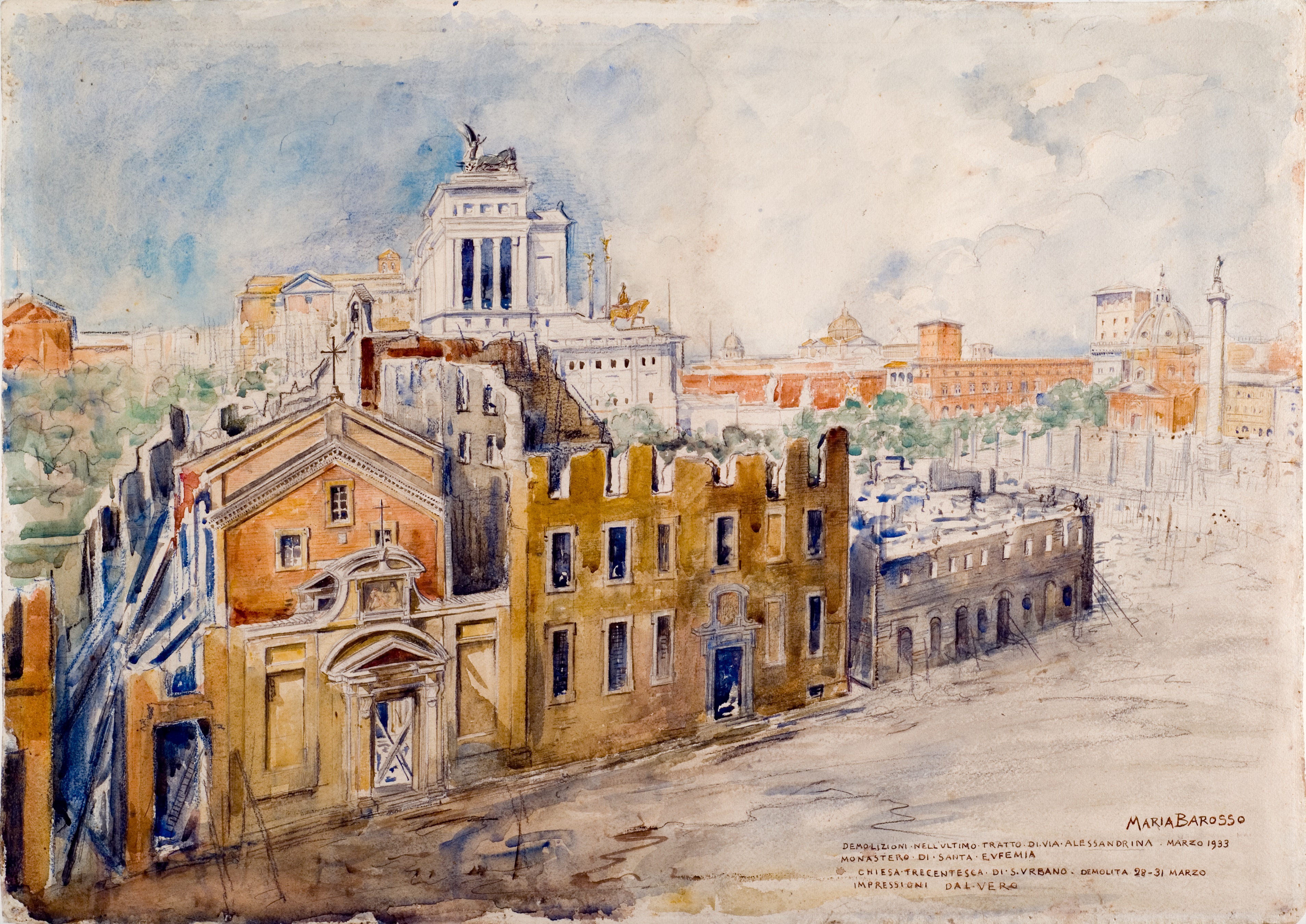 Maria Barosso, Demolitions of the Monastery and Church of Saint Urbano - 1933 (Museo di Roma)